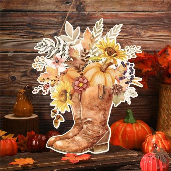 Fall Floral Wooden Sign Hanging Plaque Farmhouse Sunflower Pumpkin - Picture 6 of 6